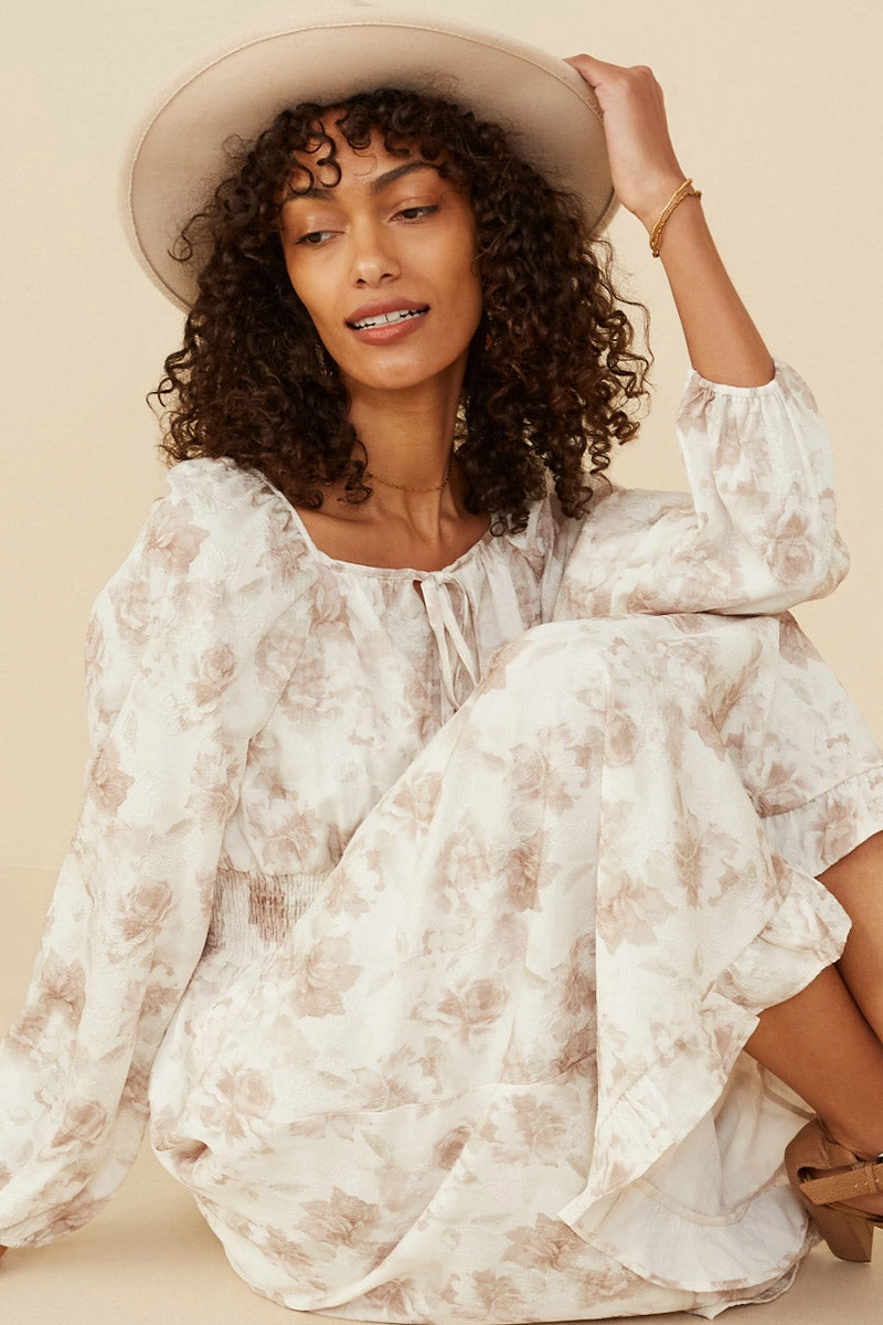 Textured Floral Smocked Waist Dress Versatile Mood