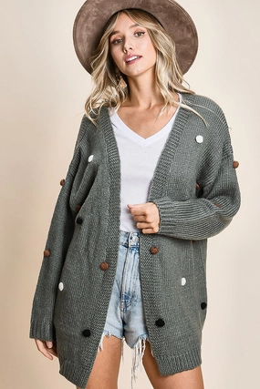 All Weather Piece Soft Comfort Design IP4187 | OPEN FRONT SWEATER CARDIGAN WITH MULTI COLOR POM