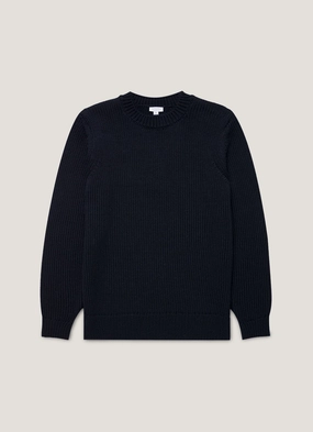 Men's Fisherman Jumper in Navy Fitted knitted top