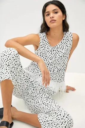 Gianna Feathered Pant Set - Black and White Stretchy Waist Full-length