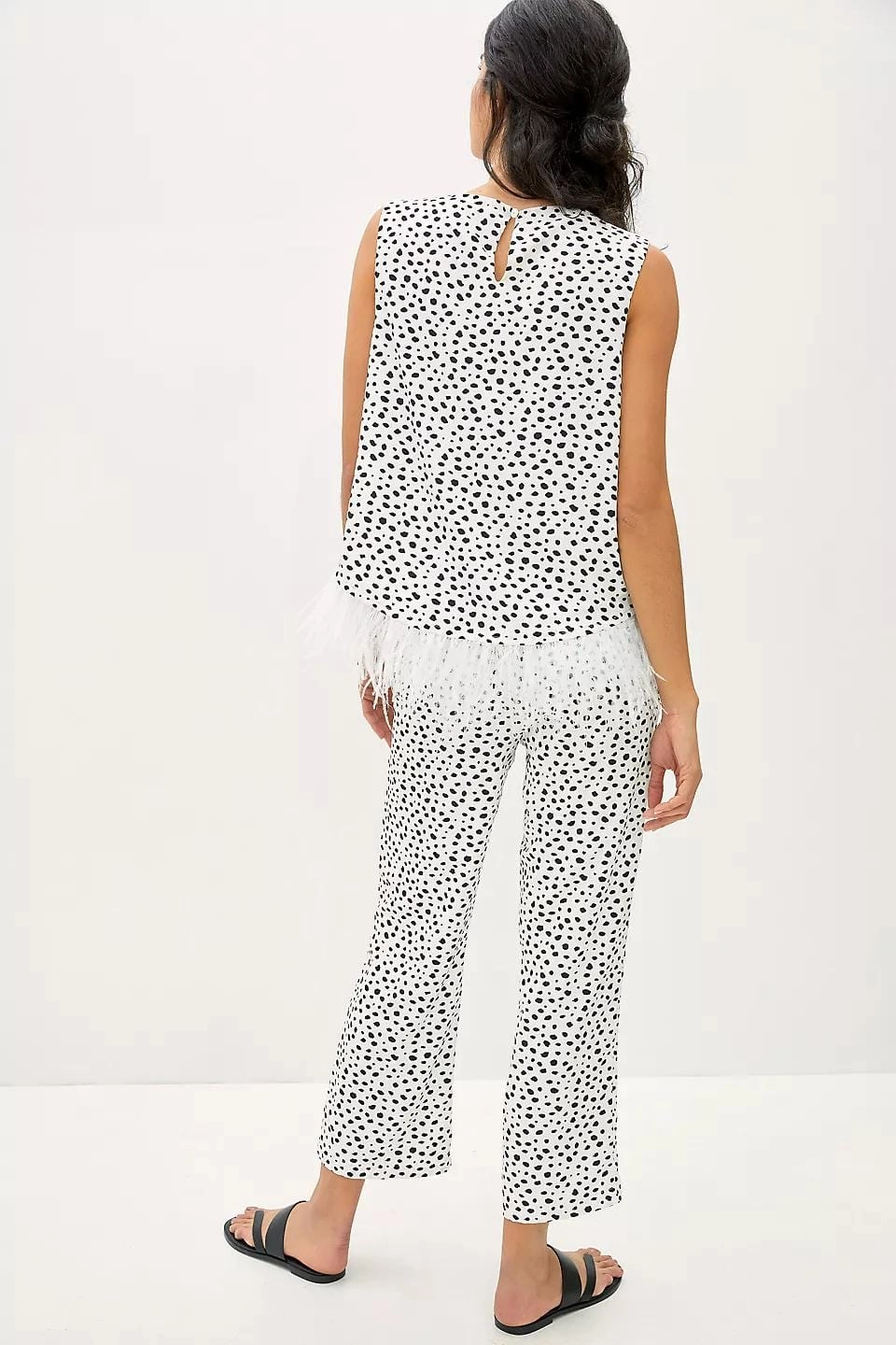 Streetwear Gianna Feathered Pant Set - Black and White