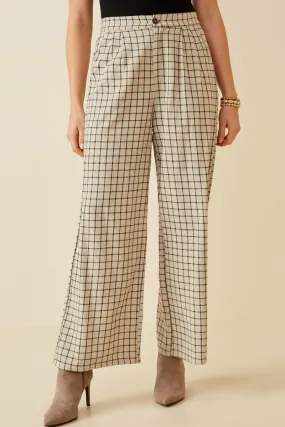 Textured Wide Leg Checkered Pants Active Stretch