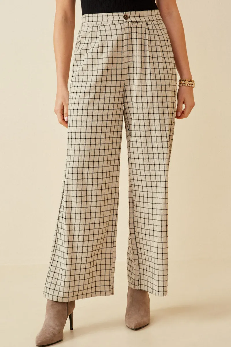 Textured Wide Leg Checkered Pants Cropped hem Simple Elegance
