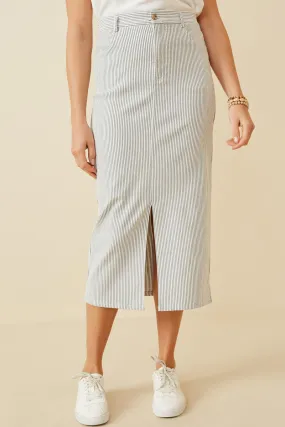 Straight Leg Stretch Pinstripe Front Slit Skirt