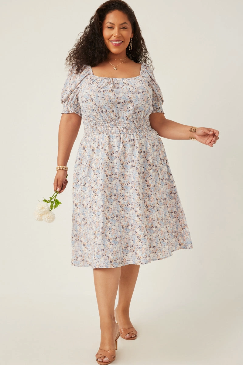 Stylish dinner attire Floral Print Smock Detail Puff Sleeve Mini Dress