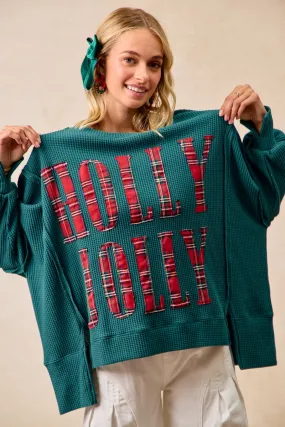 IT3426G-21P | CHRISTMAS PLAID HOLLY JOLLY LETTERING SWEATSHIRT Urban Cool