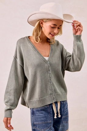 IT4509-01 | WASHED SWEATER V NECK CARDIGAN Freedom Fit
