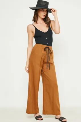 Linen Tie-Front Palazzo Pants Flowy legs