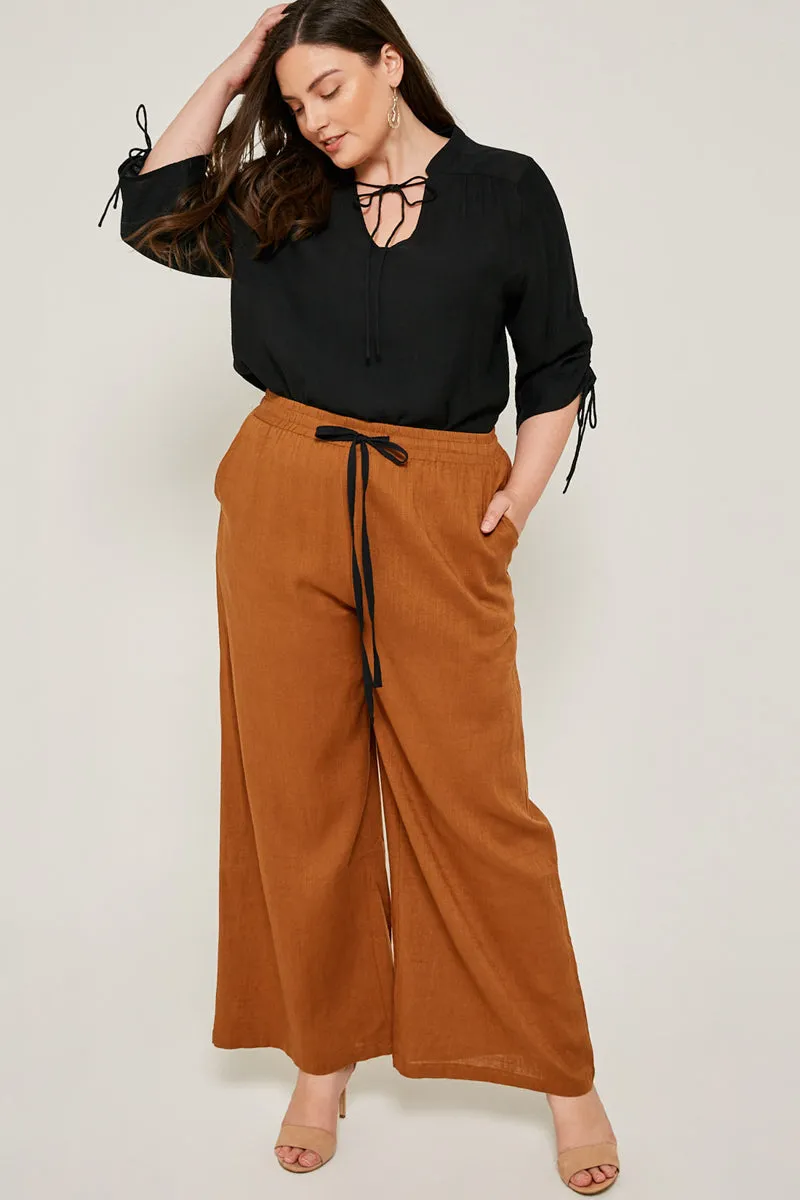 Minimal Look Streetwear vibe Linen Tie-Front Palazzo Pants