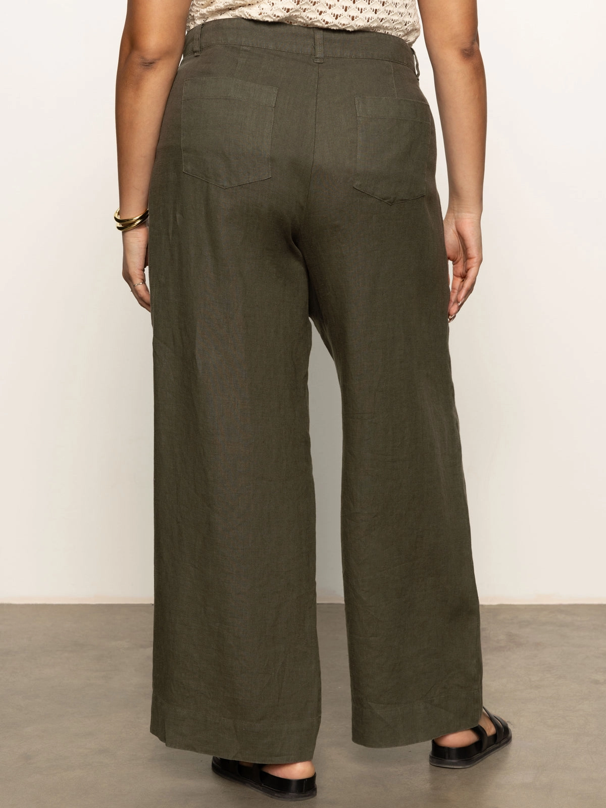 Stretchy The Linen Marine Wide Leg Semi-High Rise Pant Kalamata Extended Sizing