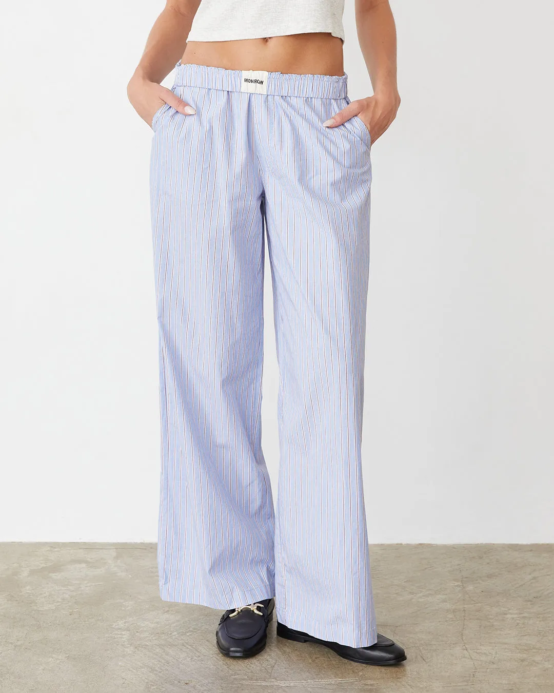 Trendy Waist Flared Legs Stripe Poplin Boxer Pants