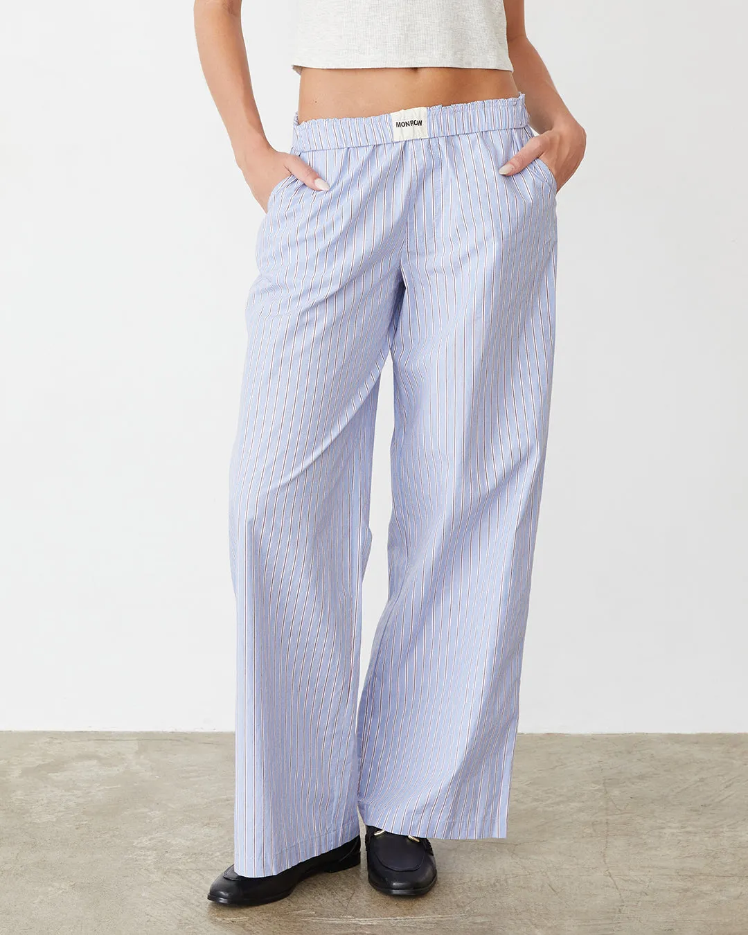 Stripe Poplin Boxer Pants Fleece-warm