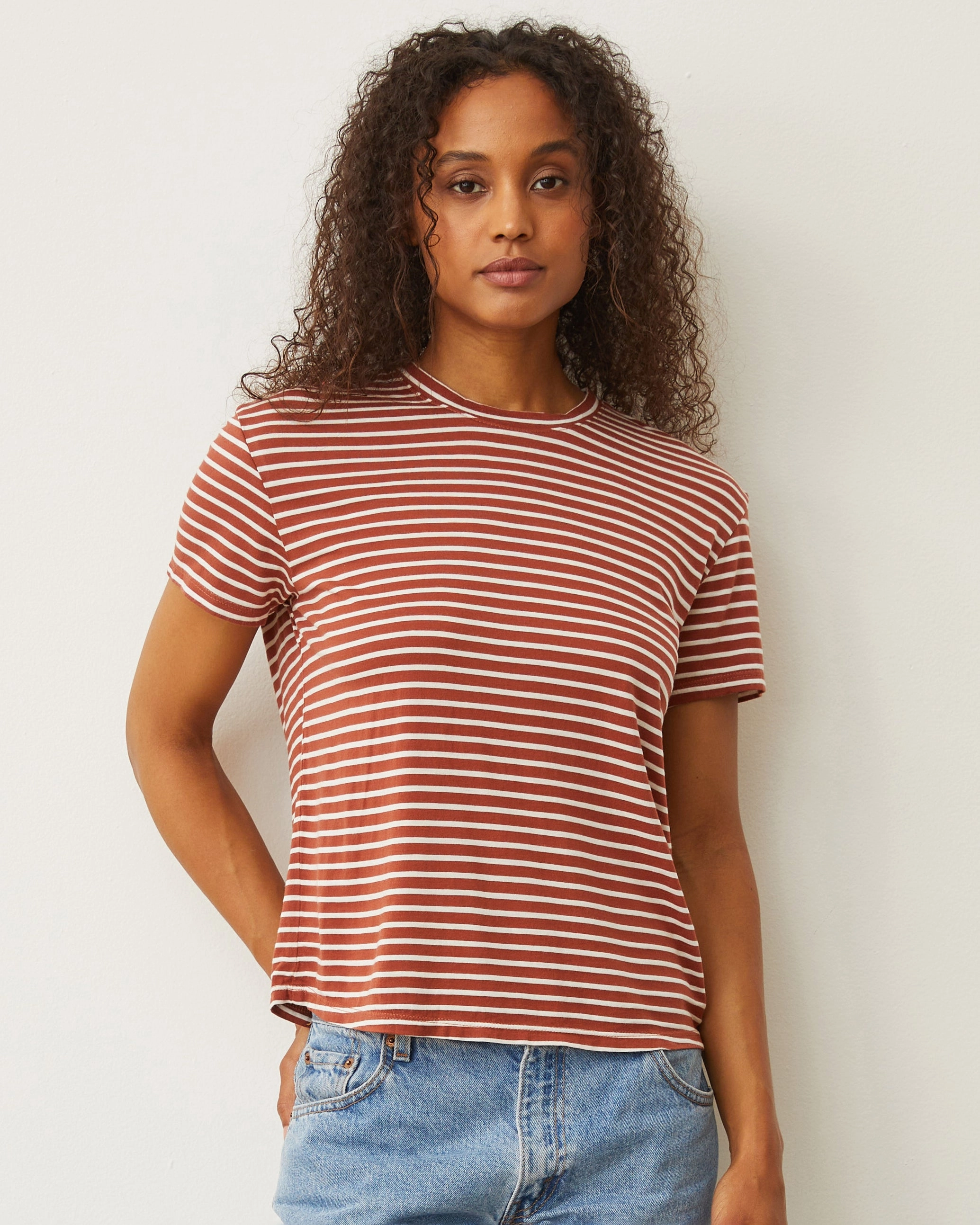 Stripe Basic Crew Neck Tee Comfortable Feel