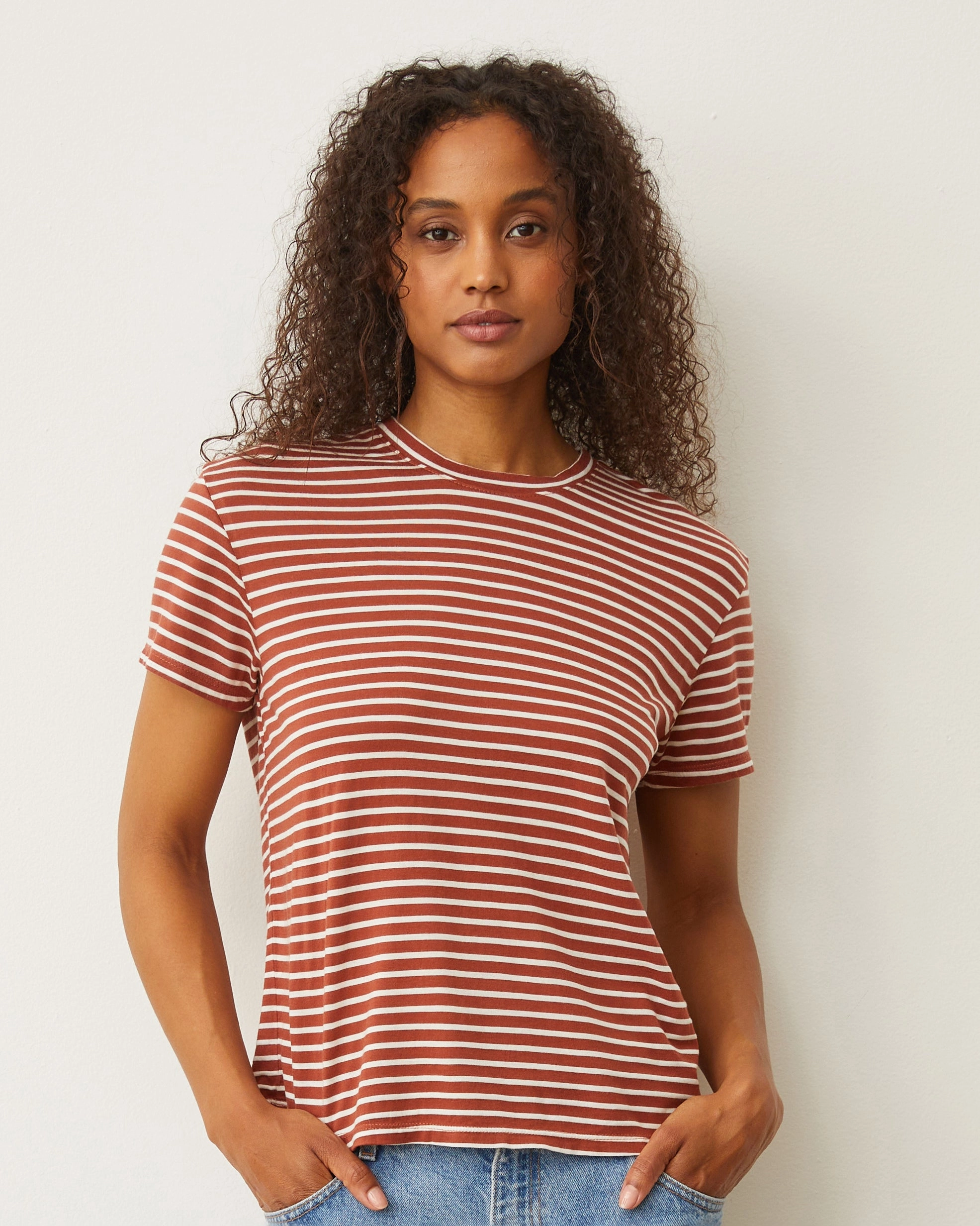 Stripe Basic Crew Neck Tee Comfortable Feel
