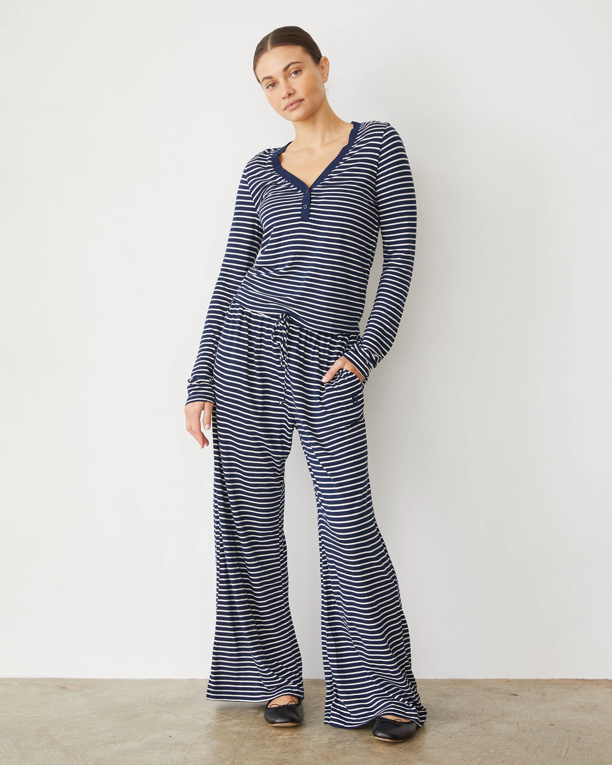 Stripe Jersey Wide Leg Pant Stretchy