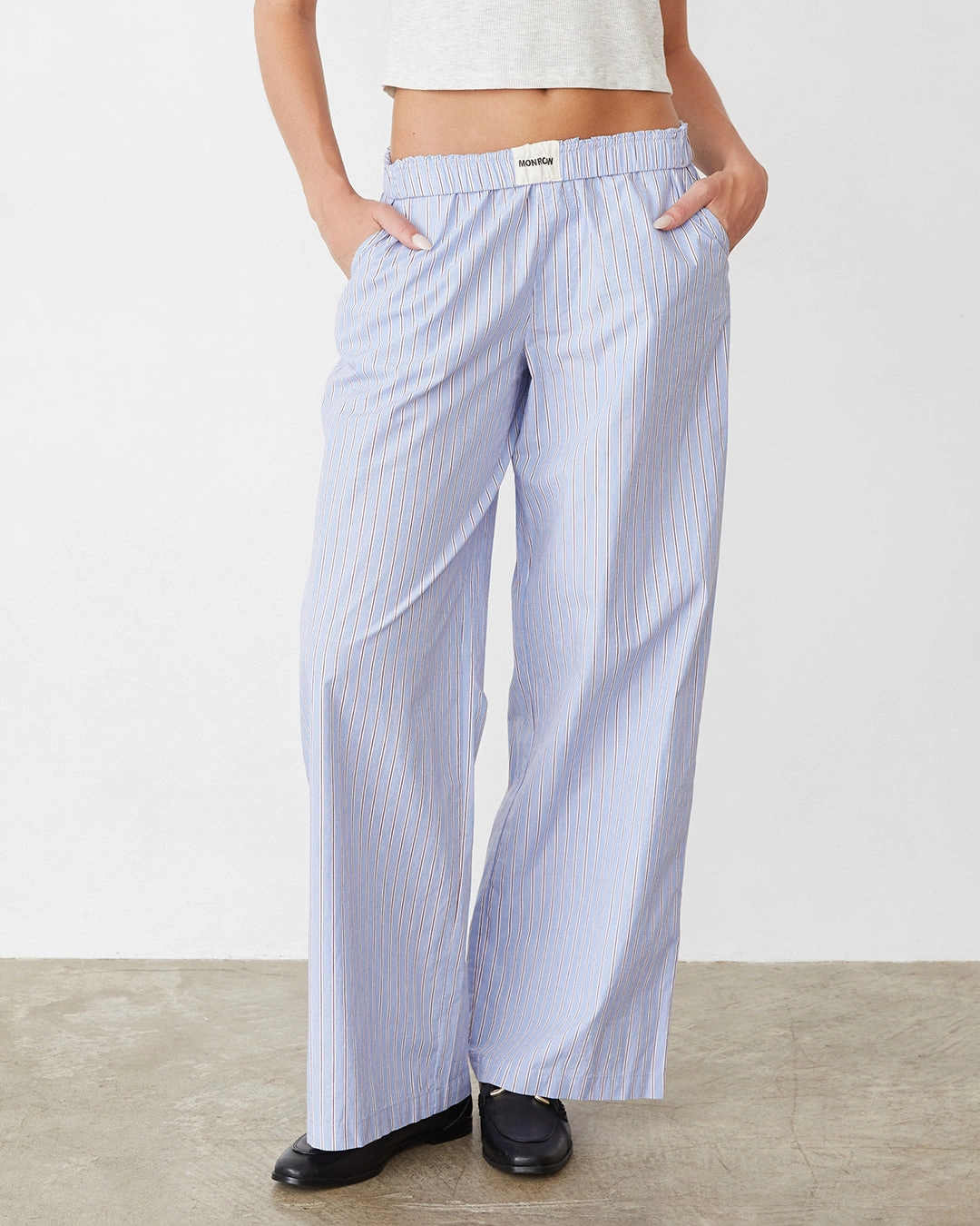 Stripe Poplin Boxer Pants Fleece-warm