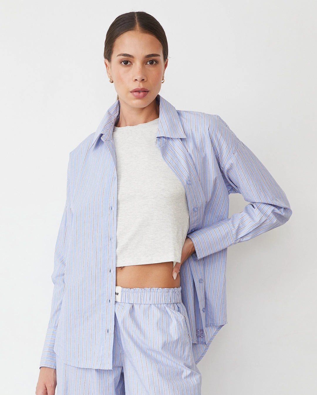 Stripe Poplin Oversized Shirt Soft Pink Iconic Staple