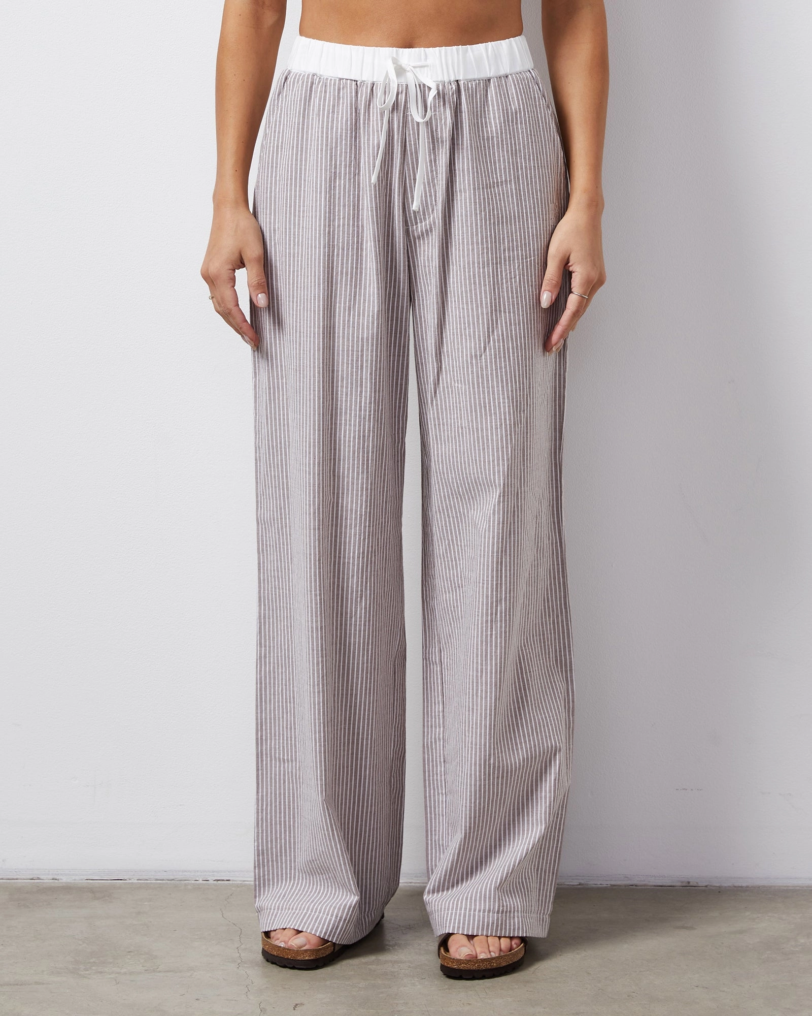 Fashionable Cut Casual Style Stripe Poplin Pant