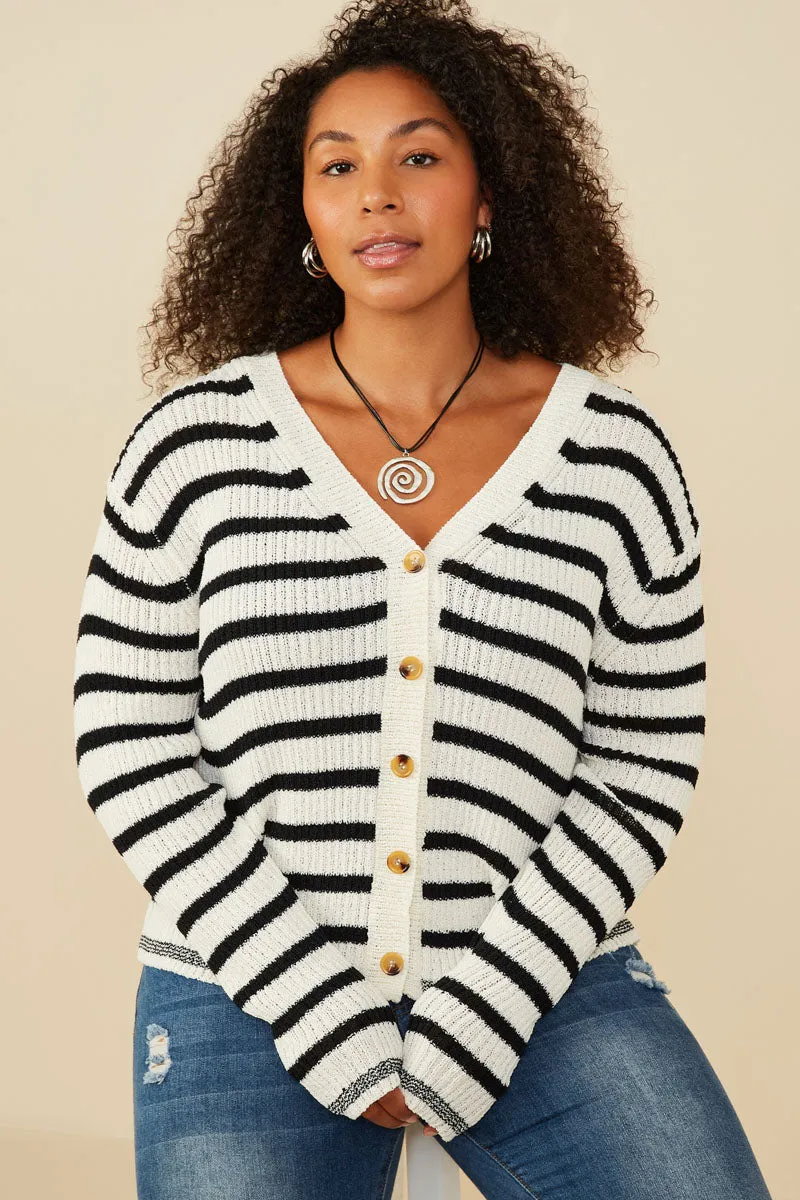 City Ready Style Striped Buttoned Sweater Cardigan