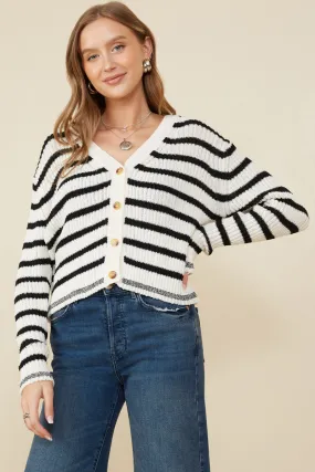 Striped Buttoned Sweater Cardigan Very Cold Utility Inspired Look