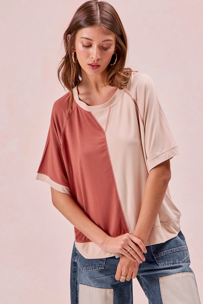 Stylish Comfort IT3659R-04 | MODAL JERSEY COLOR BLOCK SHORT SLEEVES TOP