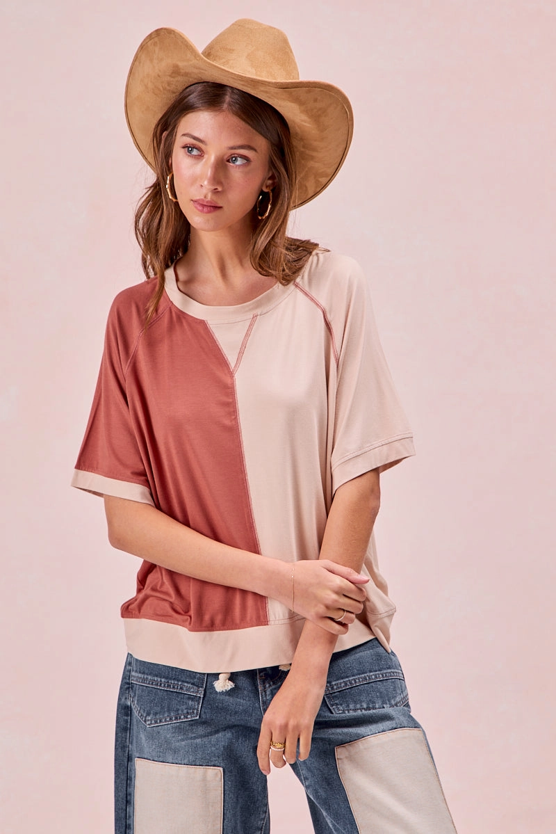 Neutral palette Travel Comfort IT3659R-04 | MODAL JERSEY COLOR BLOCK SHORT SLEEVES TOP