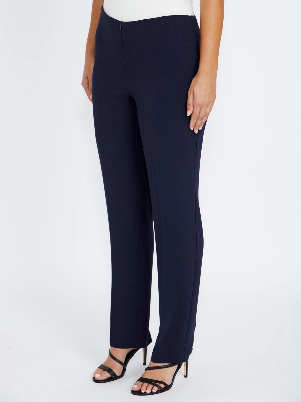 Striped Navy Crepe Straight Leg Pant