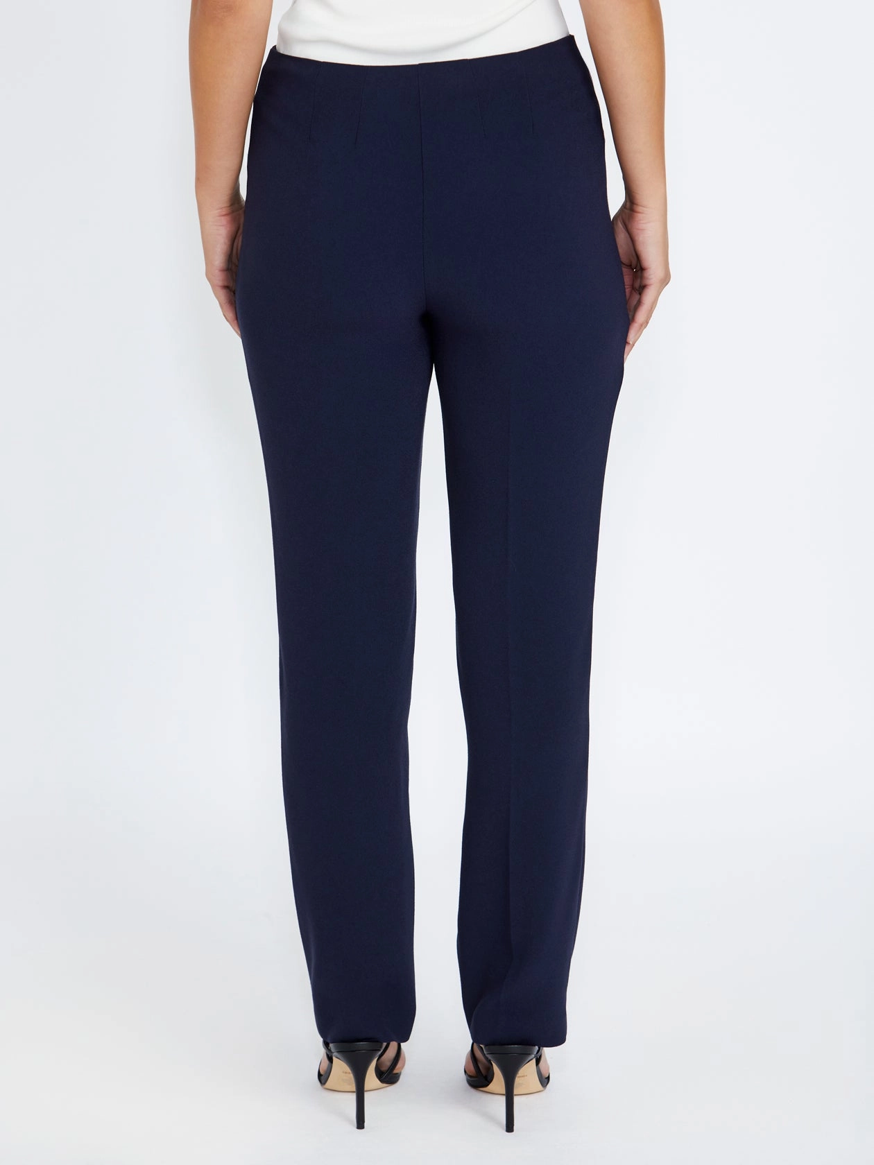 Striped Navy Crepe Straight Leg Pant