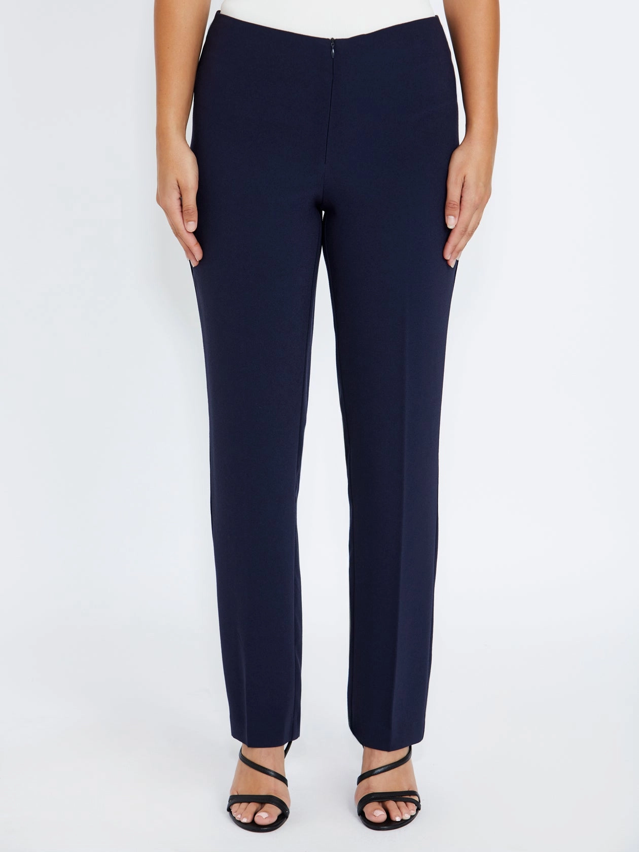 Navy Crepe Straight Leg Pant wide-leg type Party Occasion