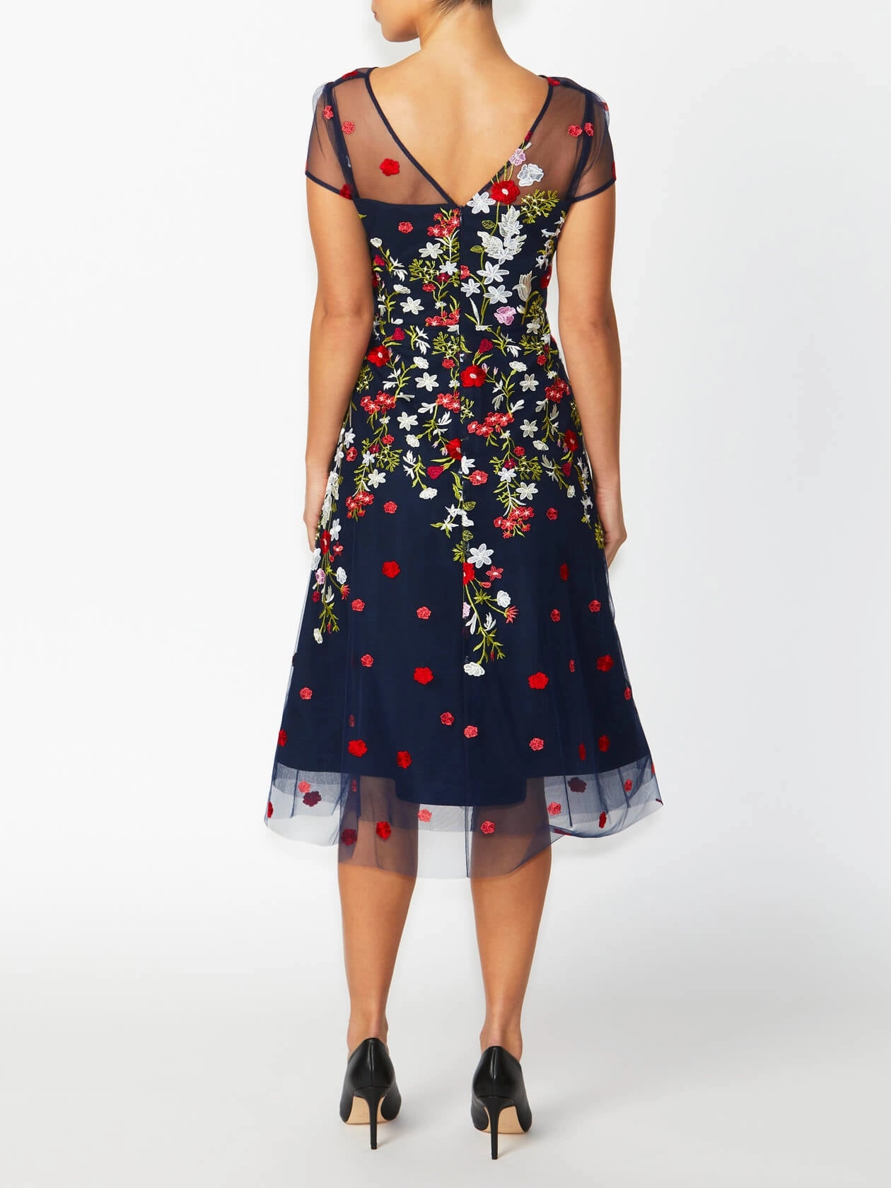 Stud Accent Leila Navy Embroidered A-Line Dress