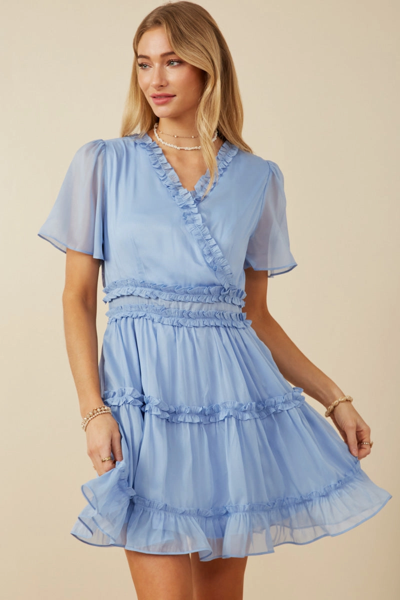Ruffle Detailed Surplice Organza Dress Trend Fit
