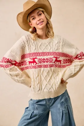 IT4763-01 | CHRISTMAS THEME PATTERNED CABLE KNIT SWEATER Outdoor Activity