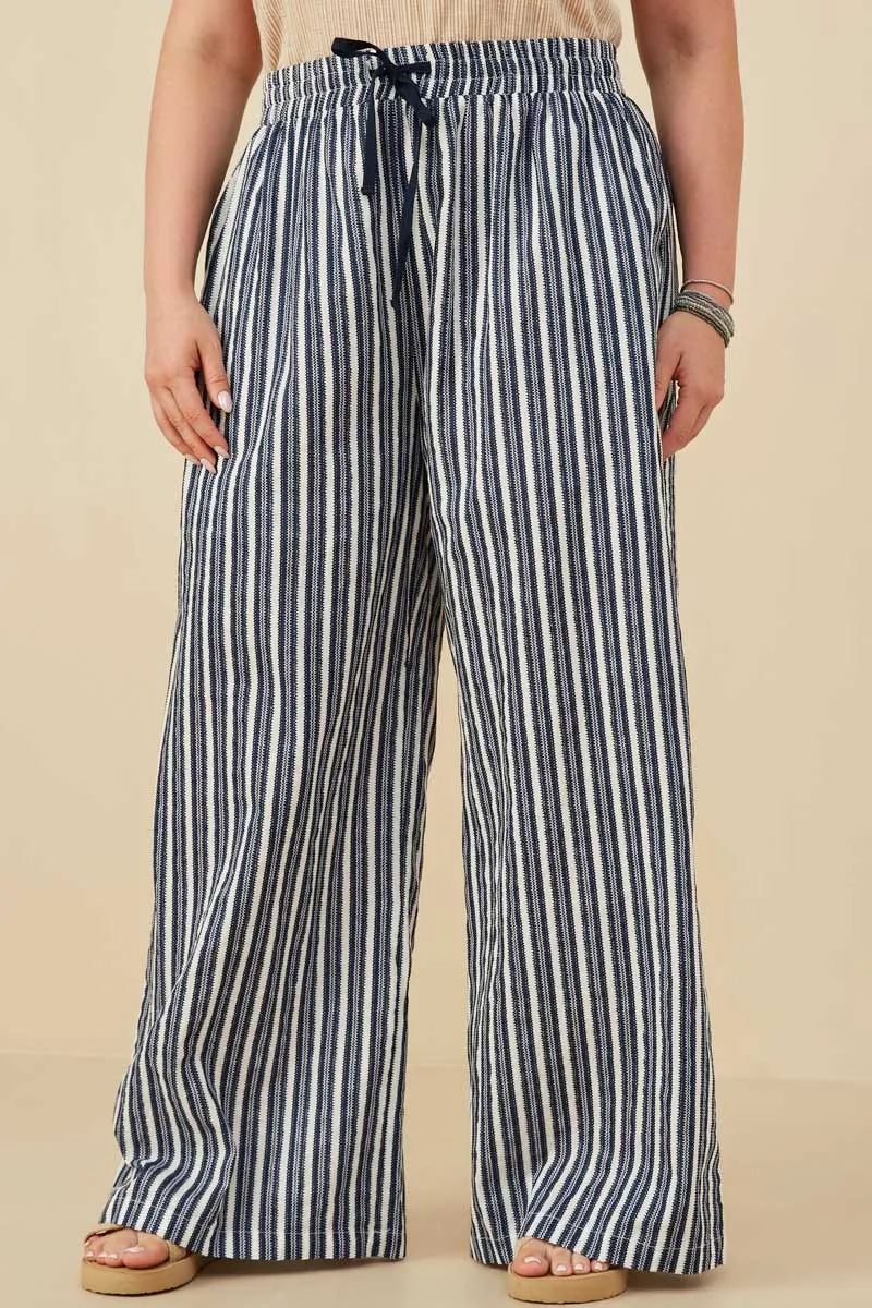 Stylish Fit Skinny Fit Textured Stripe Drawstring Wide Leg Pants Front