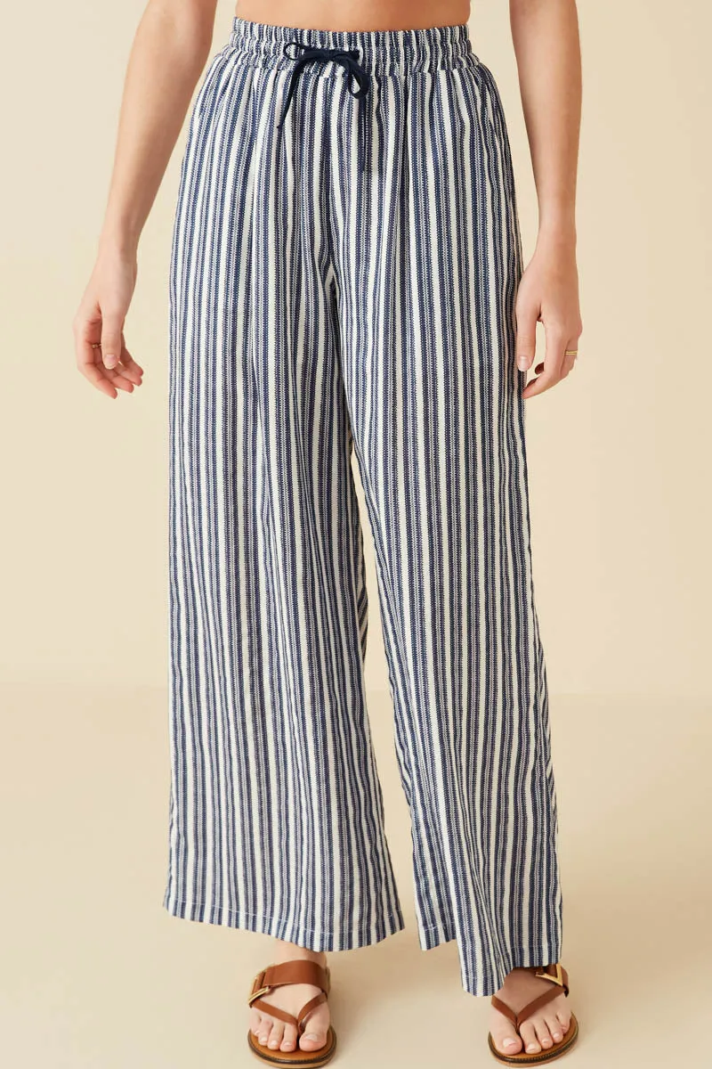 Clean Cut City Vibe Textured Stripe Drawstring Wide Leg Pants Front