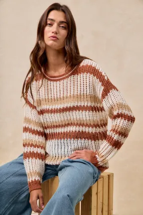 Weather Fit IT4490H-01 | STRIPED OPEN KNIT SWEATER WITH LONG SLEEVES