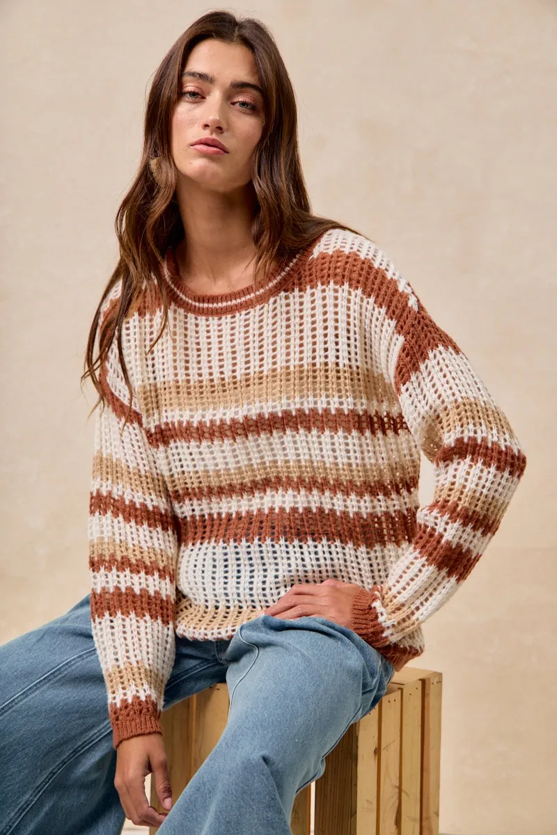 Weather Fit IT4490H-01 | STRIPED OPEN KNIT SWEATER WITH LONG SLEEVES