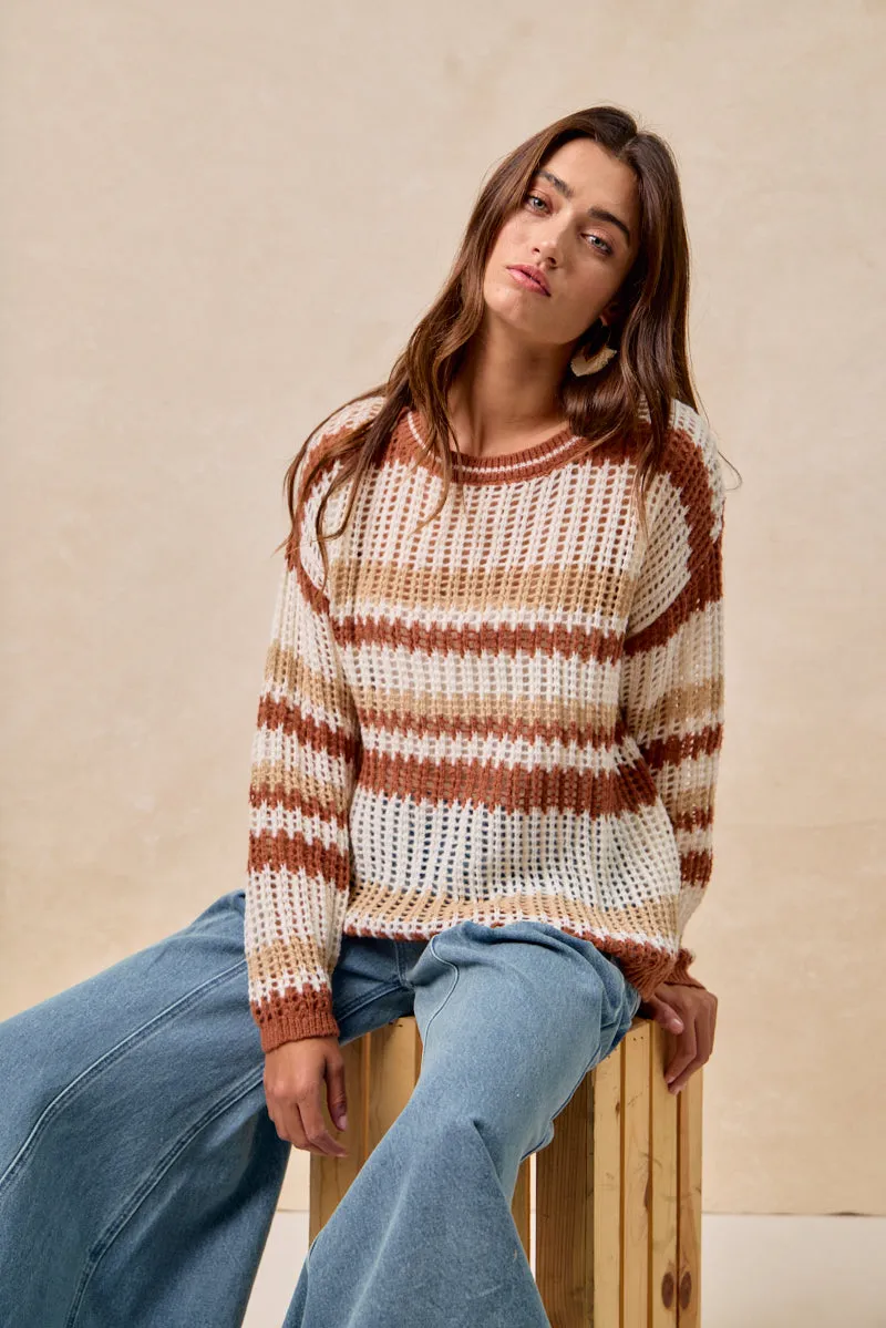 Affordable Fashion IT4490H-01 | STRIPED OPEN KNIT SWEATER WITH LONG SLEEVES