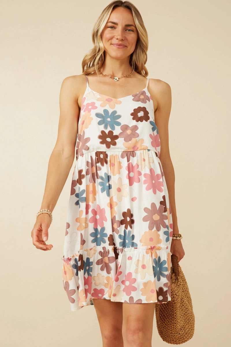Fresh Color Floral Ruffle Sleeveless Tank Dress