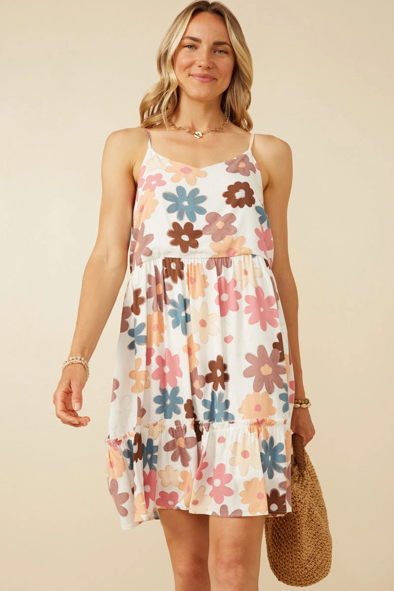 Dew Tone Floral Ruffle Sleeveless Tank Dress