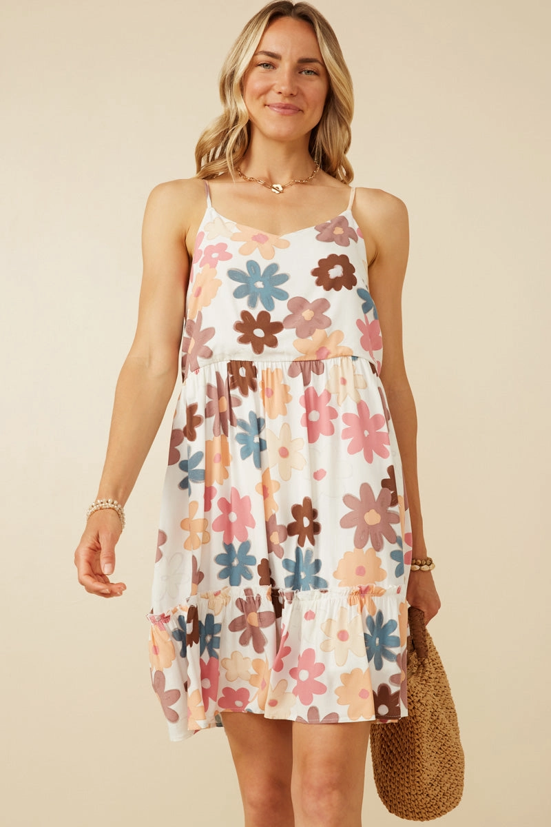 Floral Ruffle Sleeveless Tank Dress Draped Fabric Sleek Movement