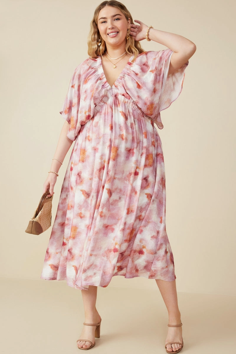 Removable-Straps Hazy Floral Elastic Detail Dress