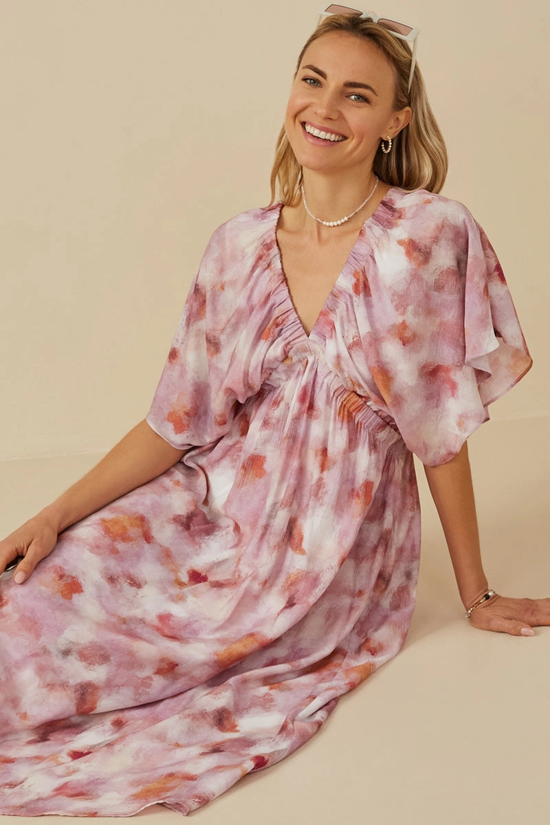 Hazy Floral Elastic Detail Dress Shine Moment