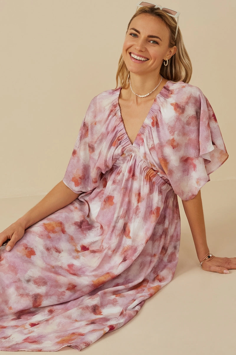 Hazy Floral Elastic Detail Dress Inner Smile