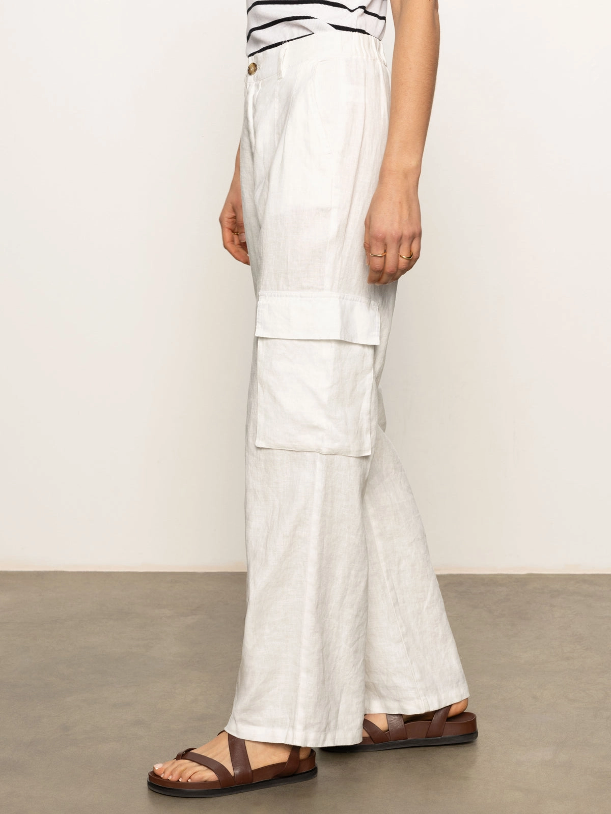 Stylish Cut Hopper Semi High Rise Cargo Pant Bleached White
