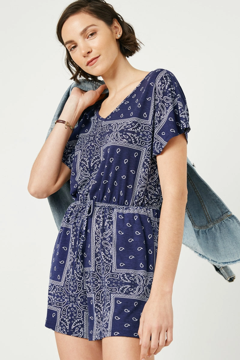 Winter Proof Bandana Print Pocket Knit Romper