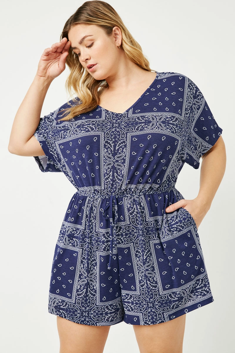 All Day Style Bandana Print Pocket Knit Romper