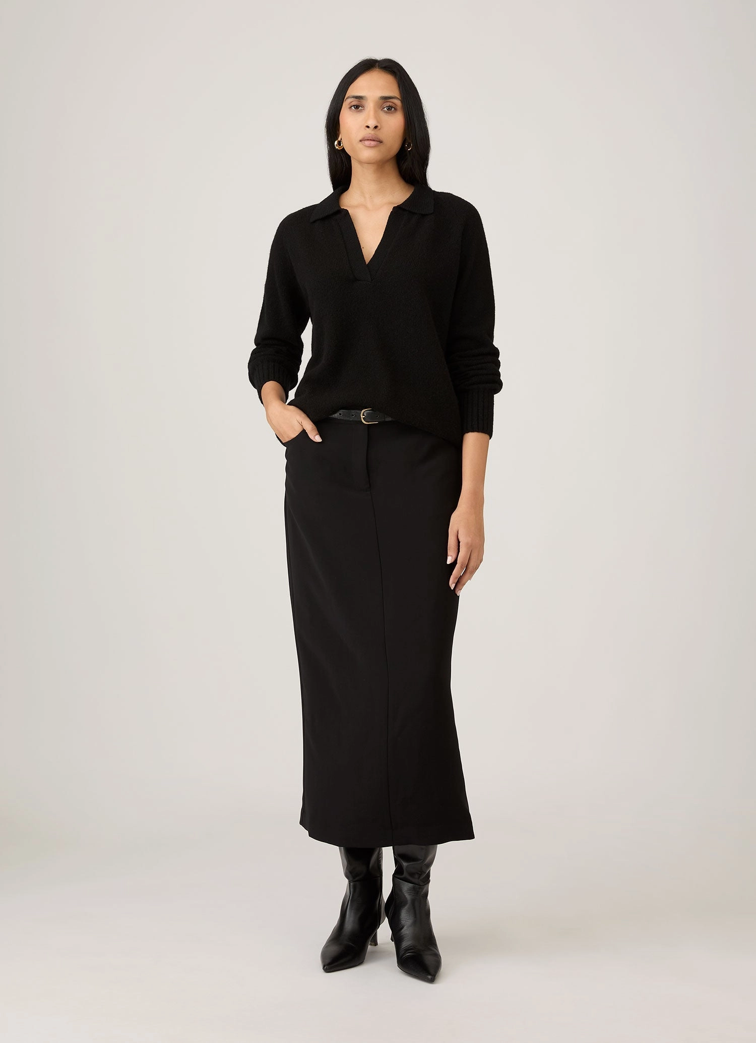 Stylish Ease Women's Lambswool Polo Neck Jumper in Black