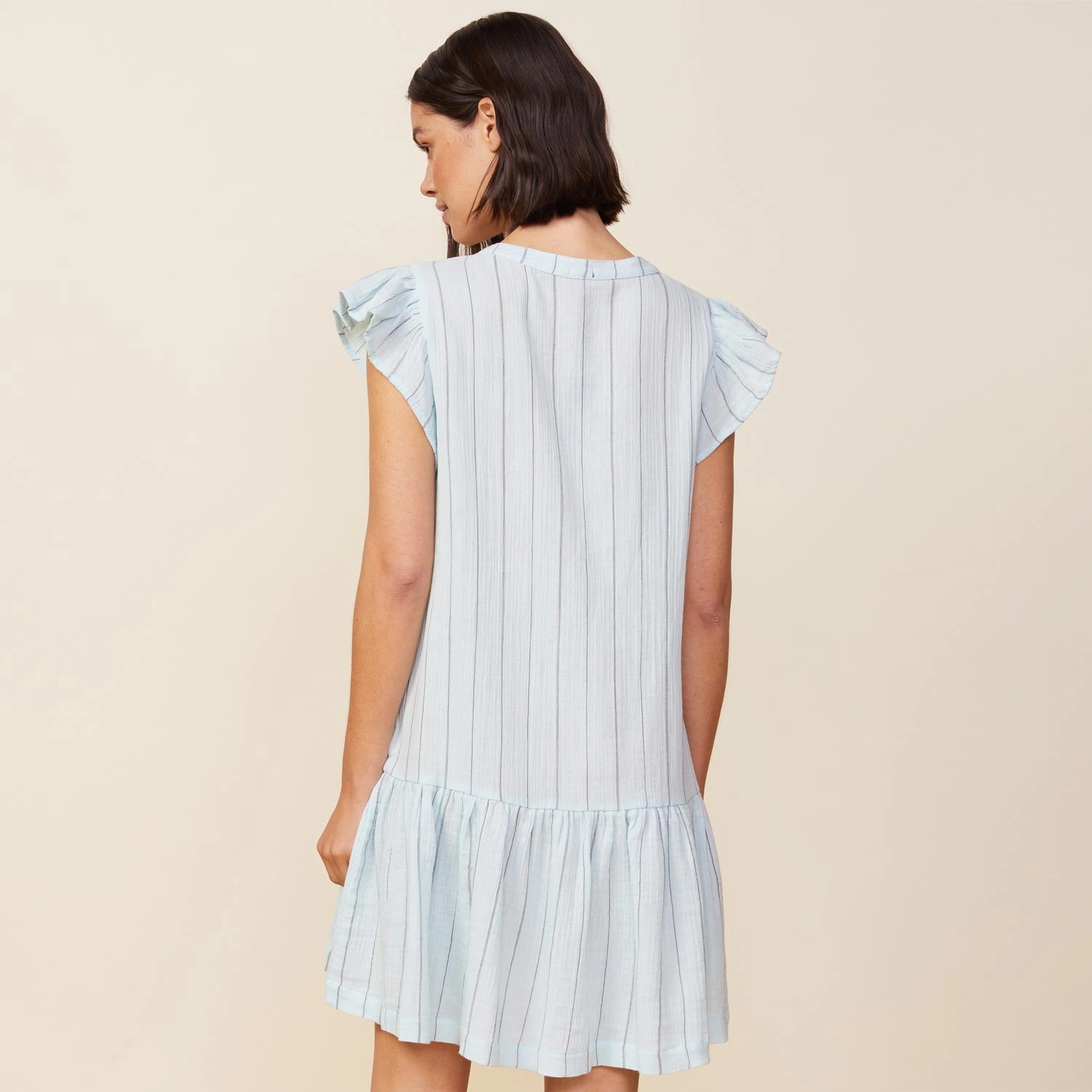 Stylish Elegance Pinstripe Gauze Easy Ruffle Dress