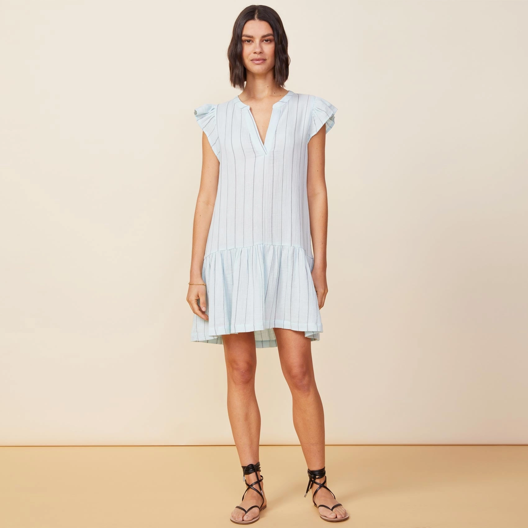 Stylish Elegance Pinstripe Gauze Easy Ruffle Dress