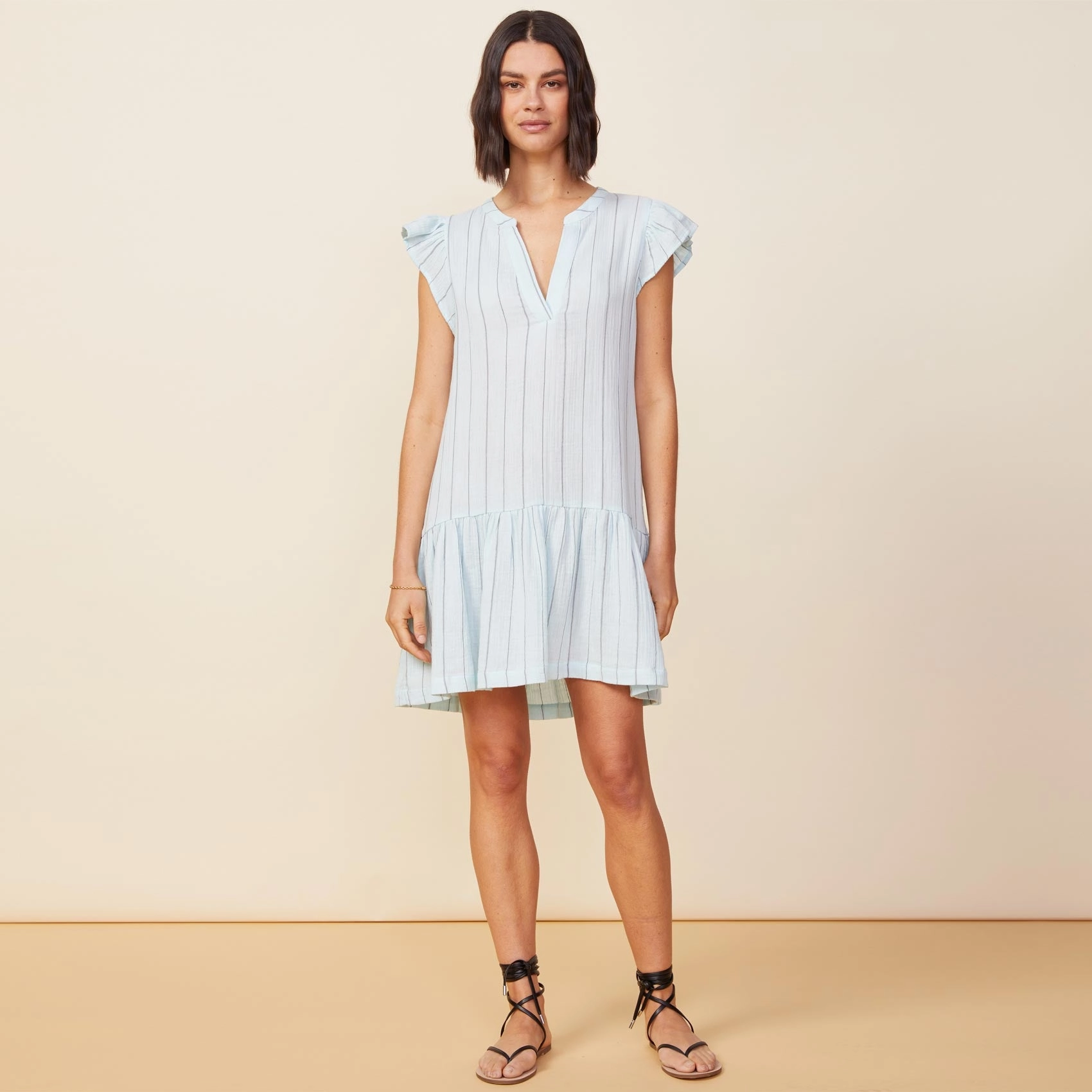Stylish Elegance Pinstripe Gauze Easy Ruffle Dress